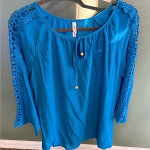 Blue Lace Sleeve Women's Top
